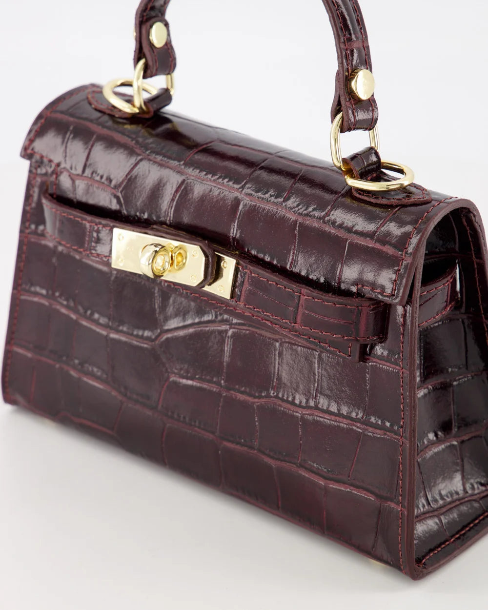 Grace - Croco - Handtas - Burgundy - B54 - Goudkleurig